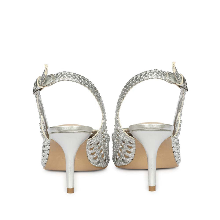 Saint Tamia Silver Hand Woven Leather Pumps