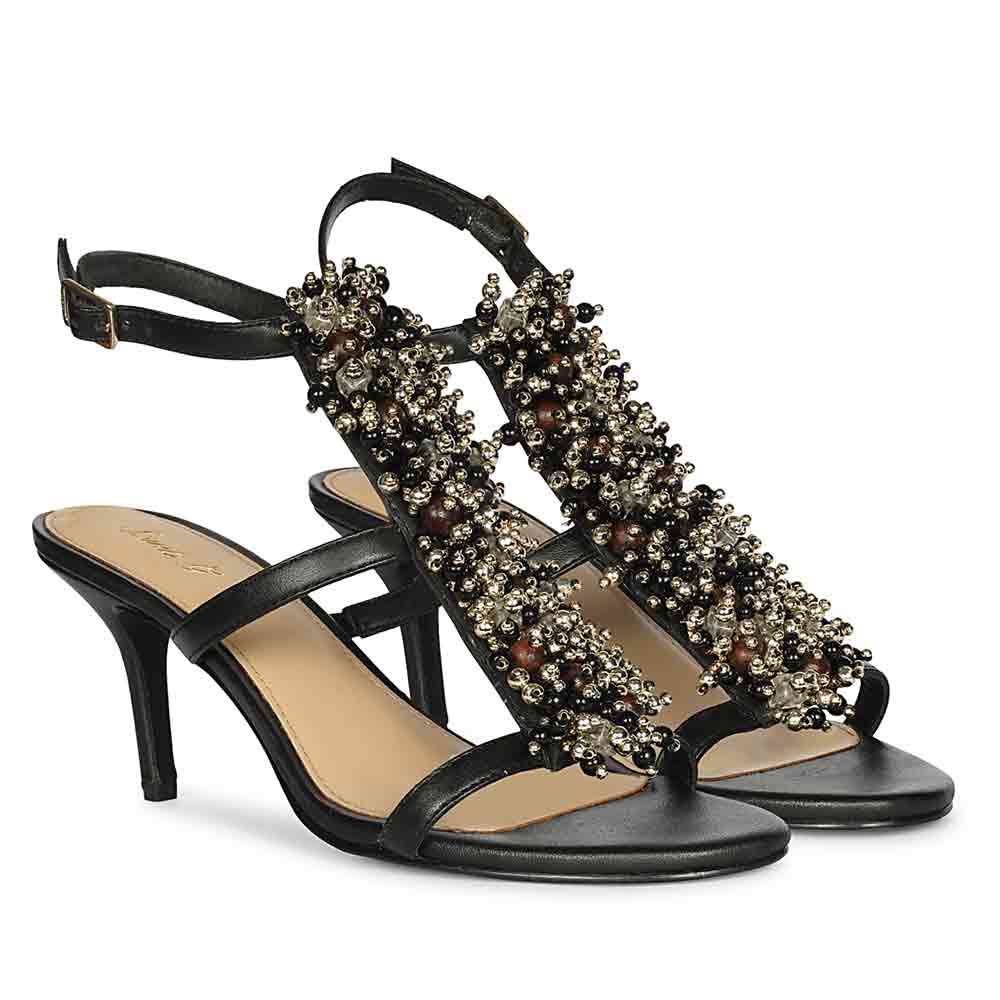 Saint Vesper Embellished Black Leather Stilettos