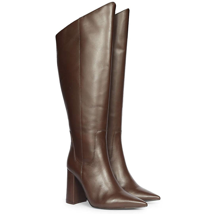 Saint Celia Brown Leather Block Heel Long Boots