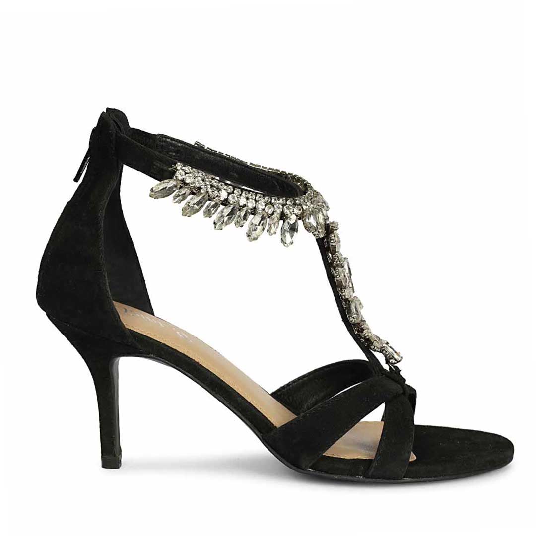Saint Celestia Stone Embellished Black Leather Stilettos