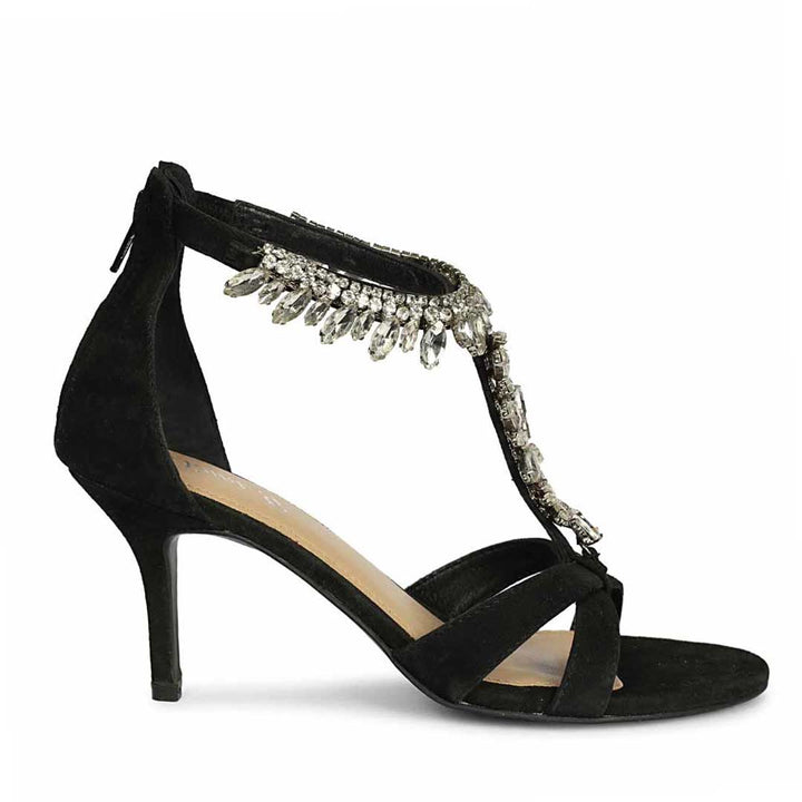 Saint Celestia Stone Embellished Black Leather Stilettos