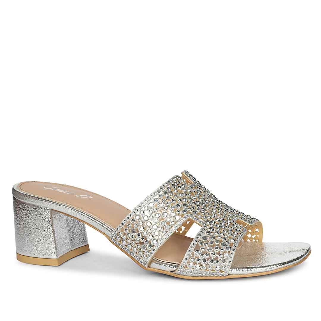 Saint Silver Leather Block Heels