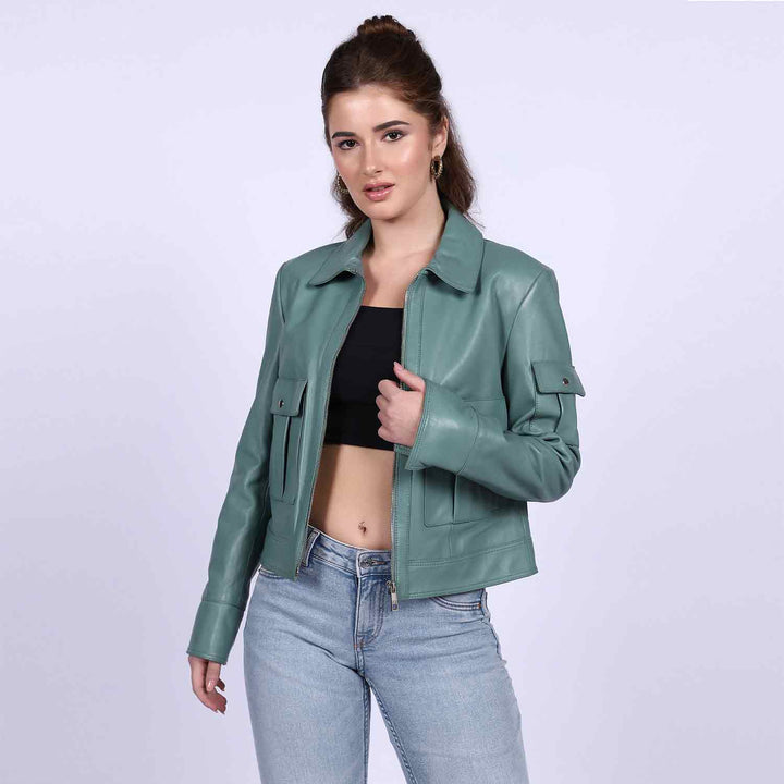 Saint Amory Women Green Leather Jackets