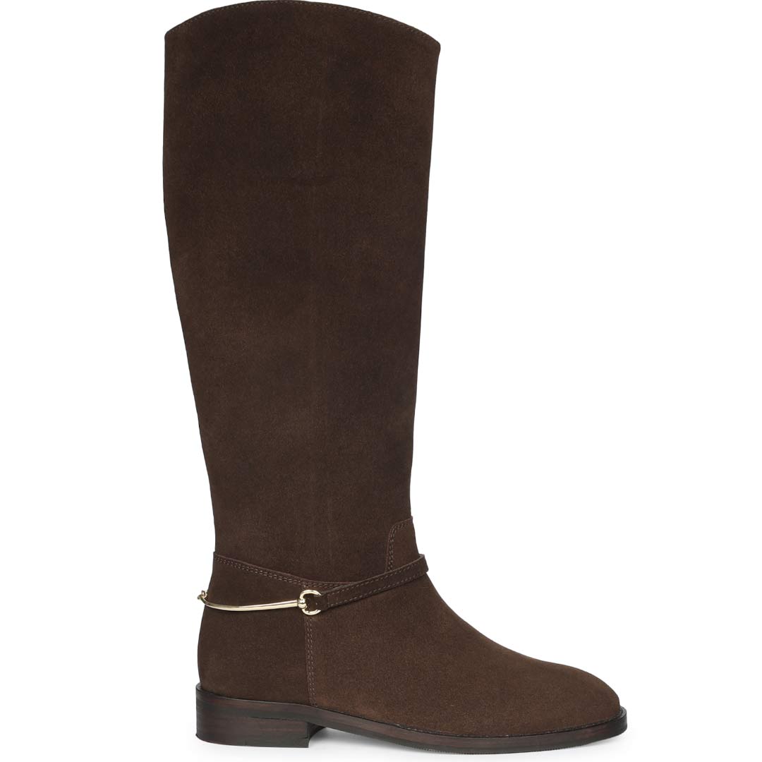 Saint Precious Hoesbit Trim Brown Suede Knee High Boots