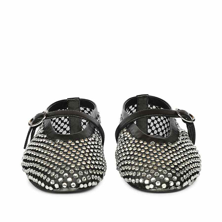 Saint Lennon Strass Embellished BlackLeather Flats