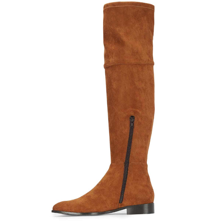 Saint Ophelia Tan Stretch Suede Above The Knee Boots