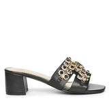 Saint Fiorenza Stone Embroidered Brown Leather Block Heels