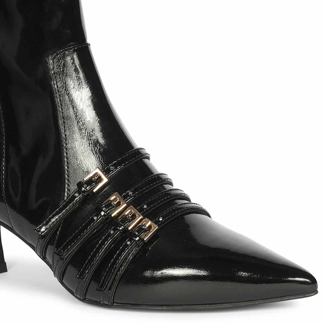 Saint Chloé Black Print Leather Kitten Heel Ankle Boots