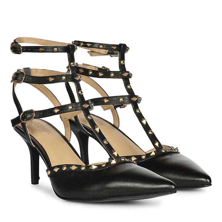 Saint Vorela Studded Multi Strap Leather Heels