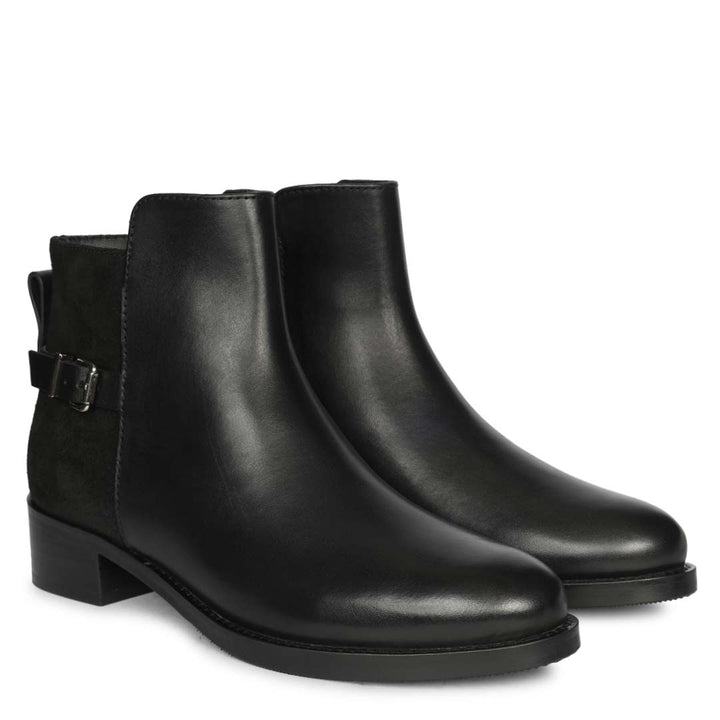 Saint Mikayla Buckle Strap Black Leather Ankle Boots