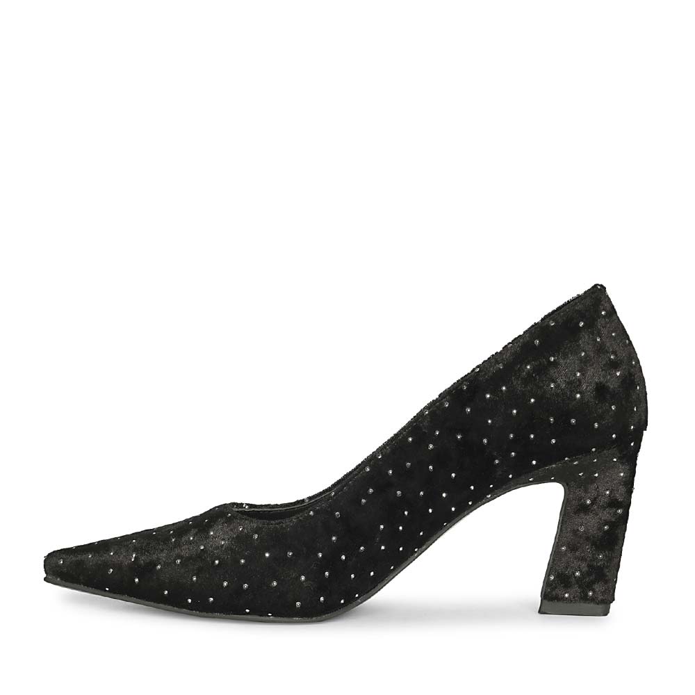 Saint Eleonore Black Velvet Strass block Heel Pumps