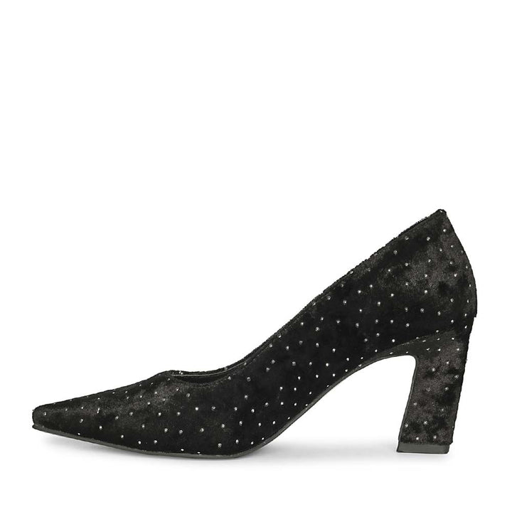 Saint Eleonore Black Velvet Strass block Heel Pumps