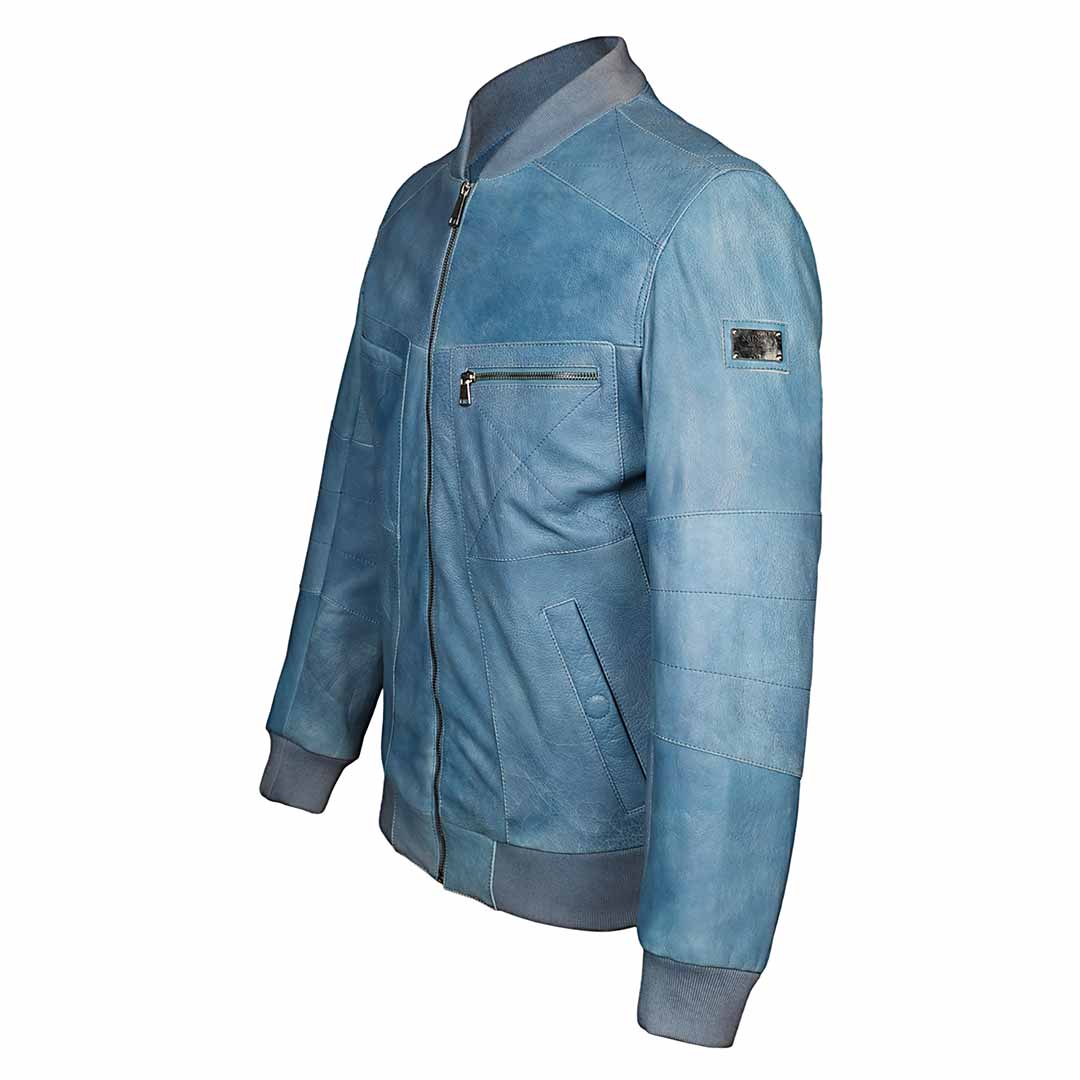 Saint Jenson Blue Leather Men's Bomber Jackets