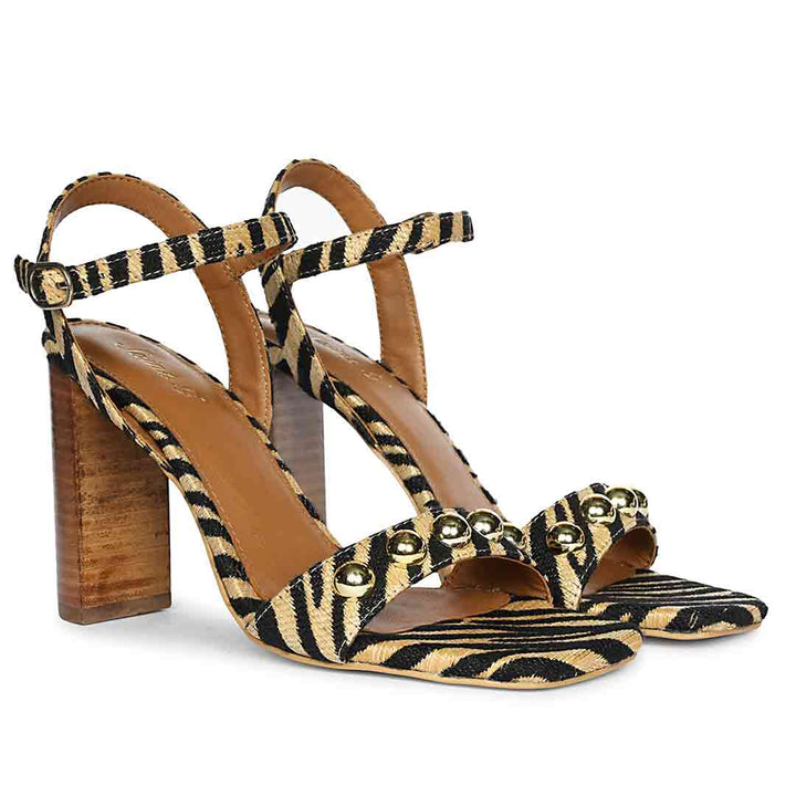 Saint Avery Beige Leopard Raffia High Block Heels