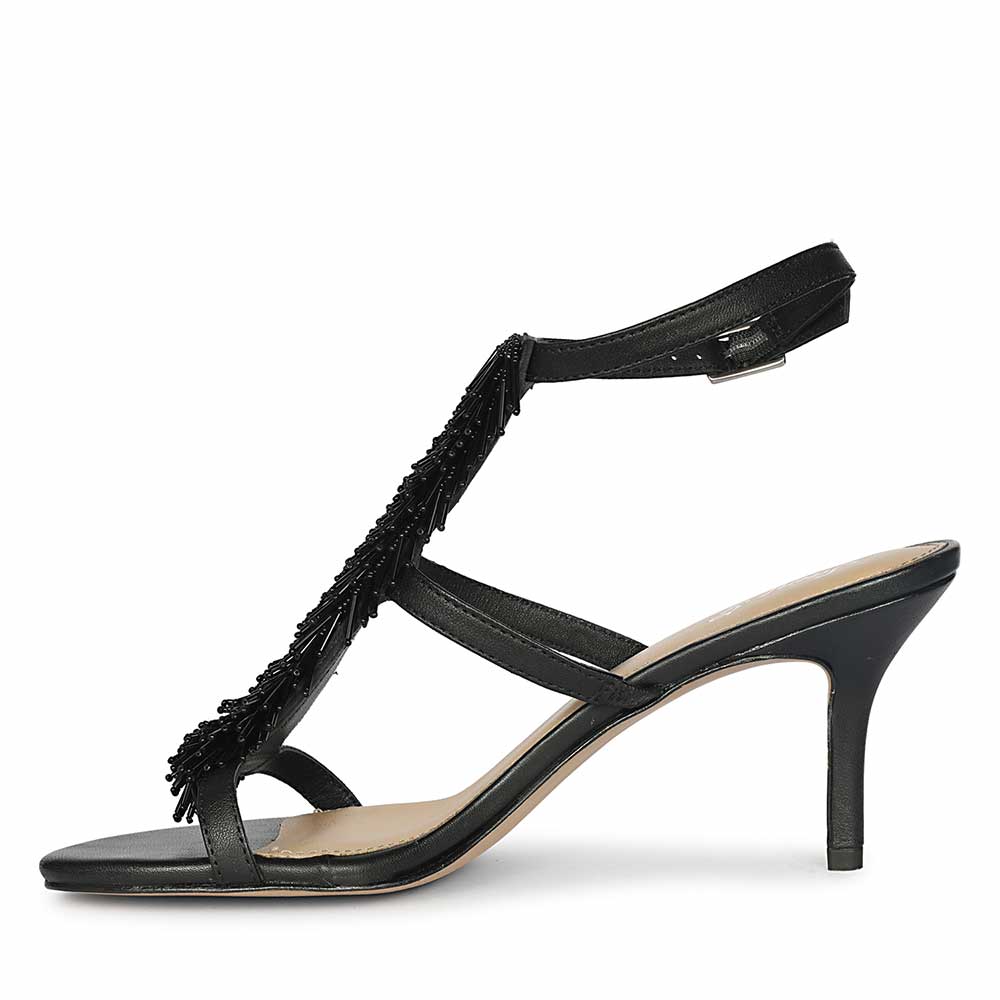 Saint Faye Black Leather Fringe Stilettos