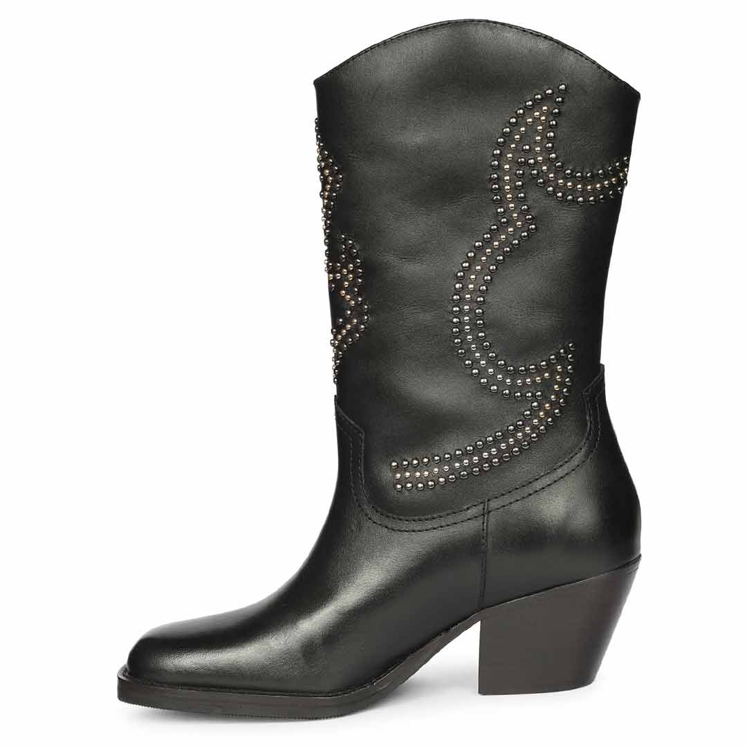 Saint Hattie Studded Black Leather Western Boots