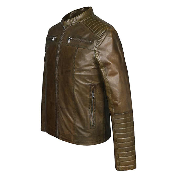 Saint Agostino Olive Leather Men's Cafe Racer Jackets
