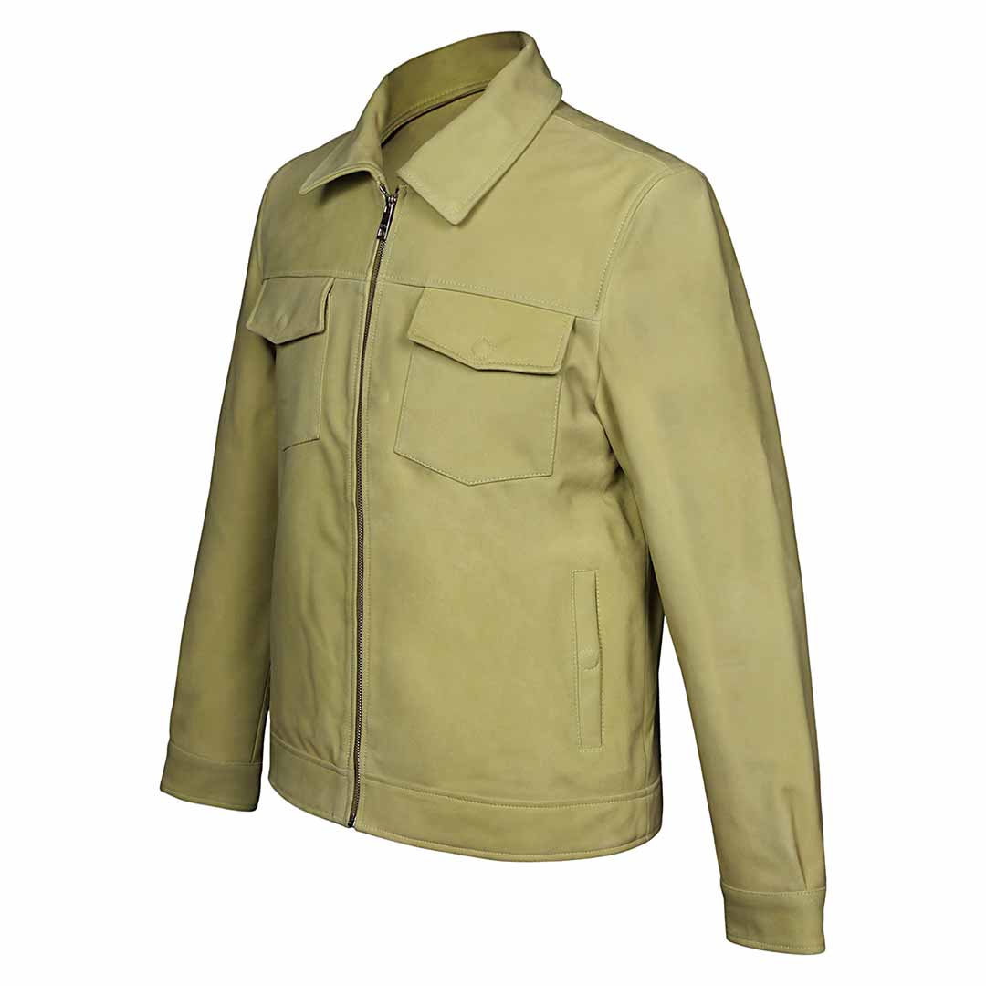 Saint Ruben Lime Suede Leather Men's Jacket With Collars