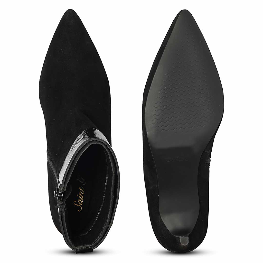 Saint Malia Gold Buckle Black Suede Leather Boots