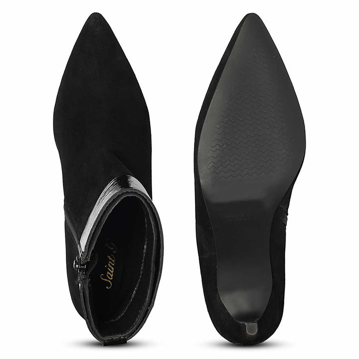 Saint Malia Gold Buckle Black Suede Leather Boots