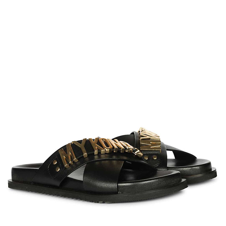 Saint Yorien Black Leather Footbed Sandals