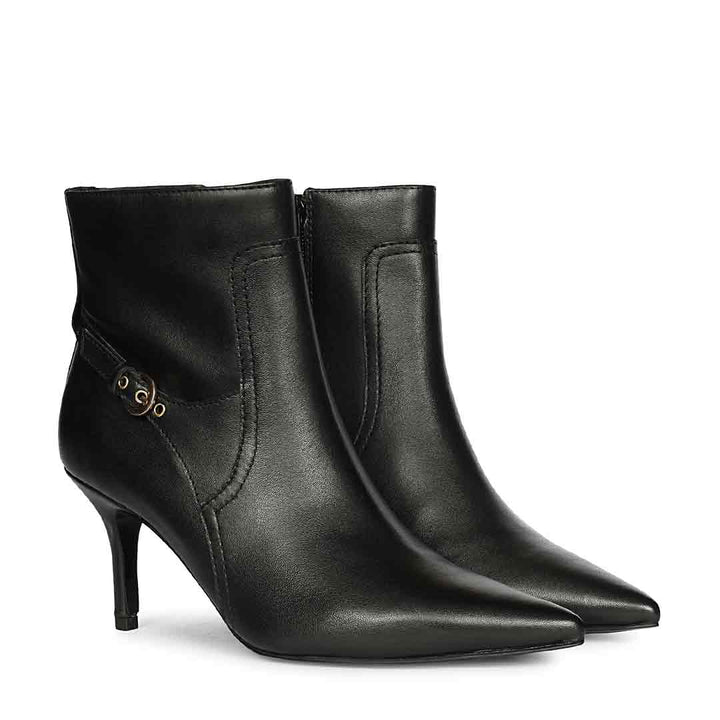 Saint Regina Golden Buckle Black Leather Ankle Boots