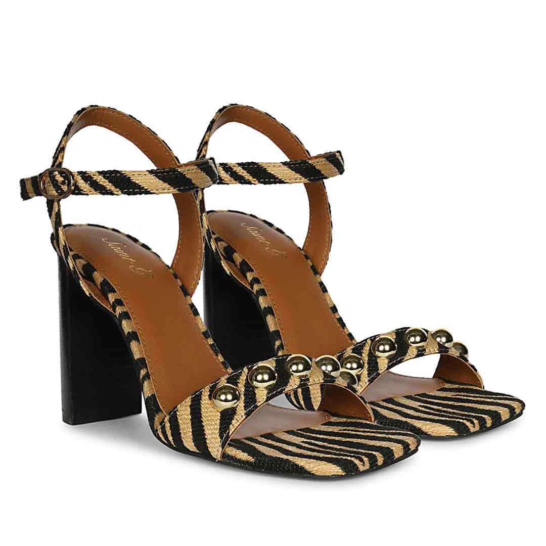 Saint Avery Beige Leopard Raffia High Block Heels