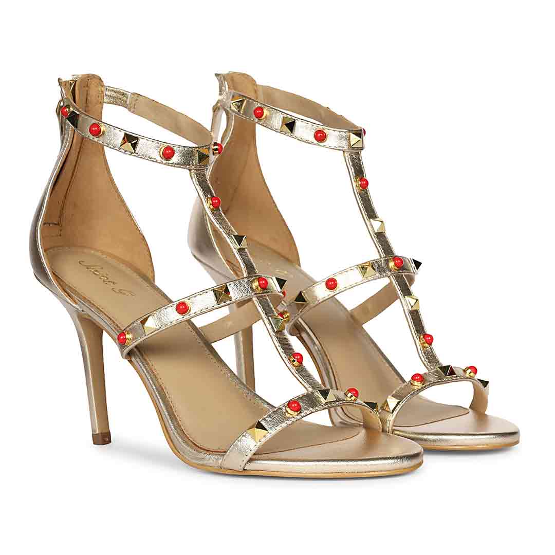Saint Juniper Studded Metallic Gold Leather Stilettos