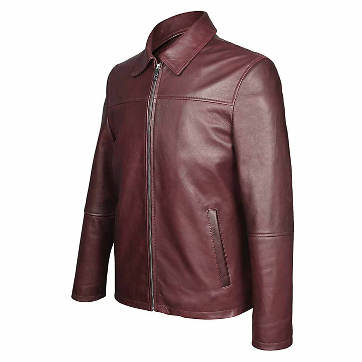 Saint Jory Maroon Leather Men's Jacket