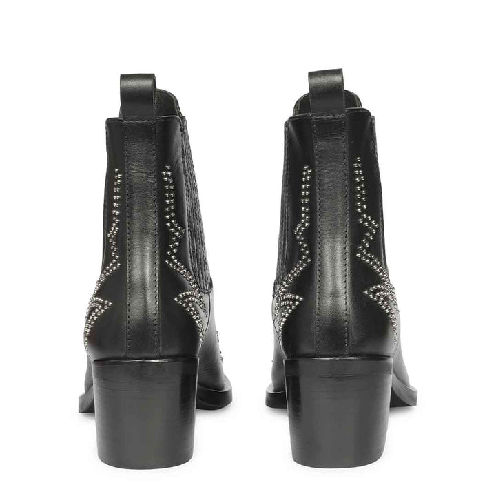 Saint Brielle Studded Black Leather High Ankle Boots