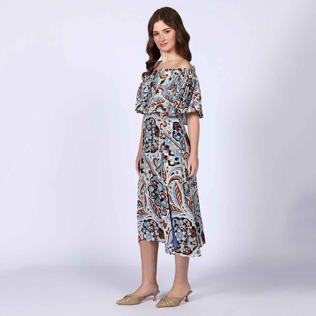 Saint Zoey Sky Blue off- Shoulder Midi Dress
