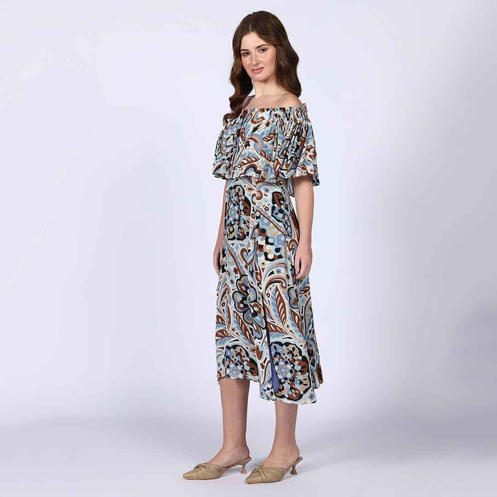 Saint Zoey Sky Blue off- Shoulder Midi Dress