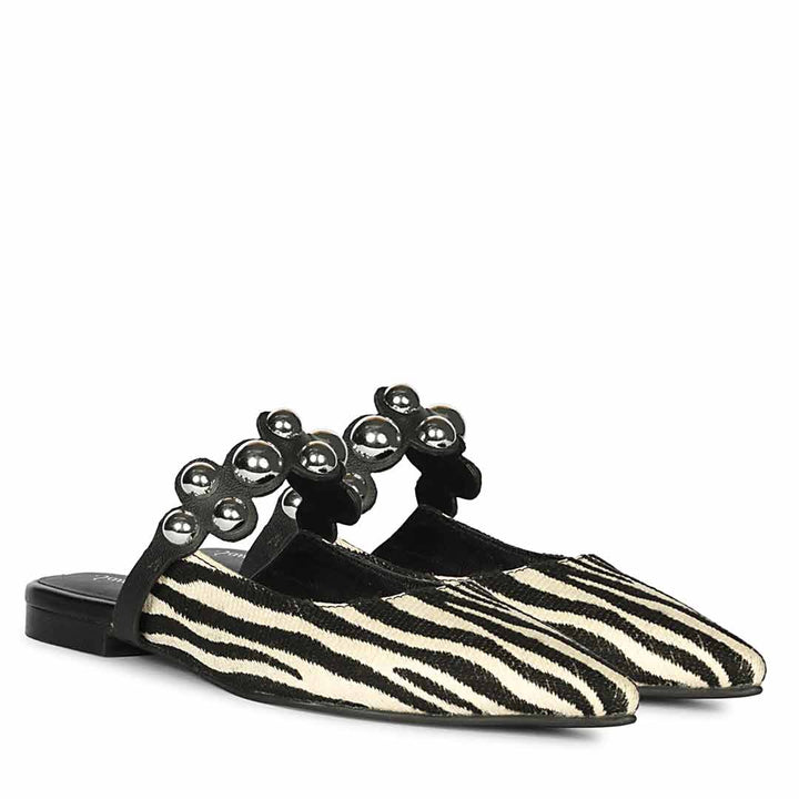 Saint Danika White Zebra Studded Leather Flats