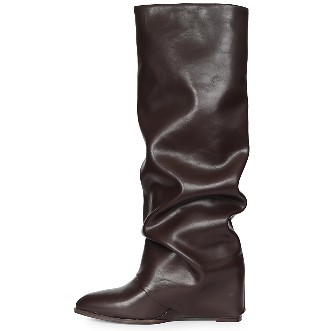 Saint Brown Leather Wedge Long Boots