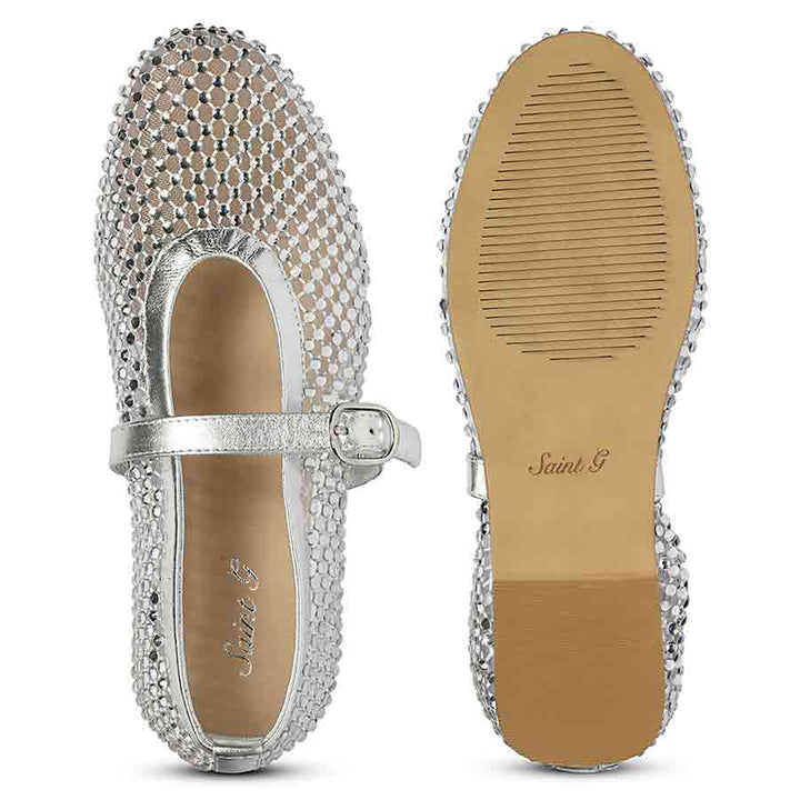 Saint Lennon Strass Embellished Silver Leather Flats