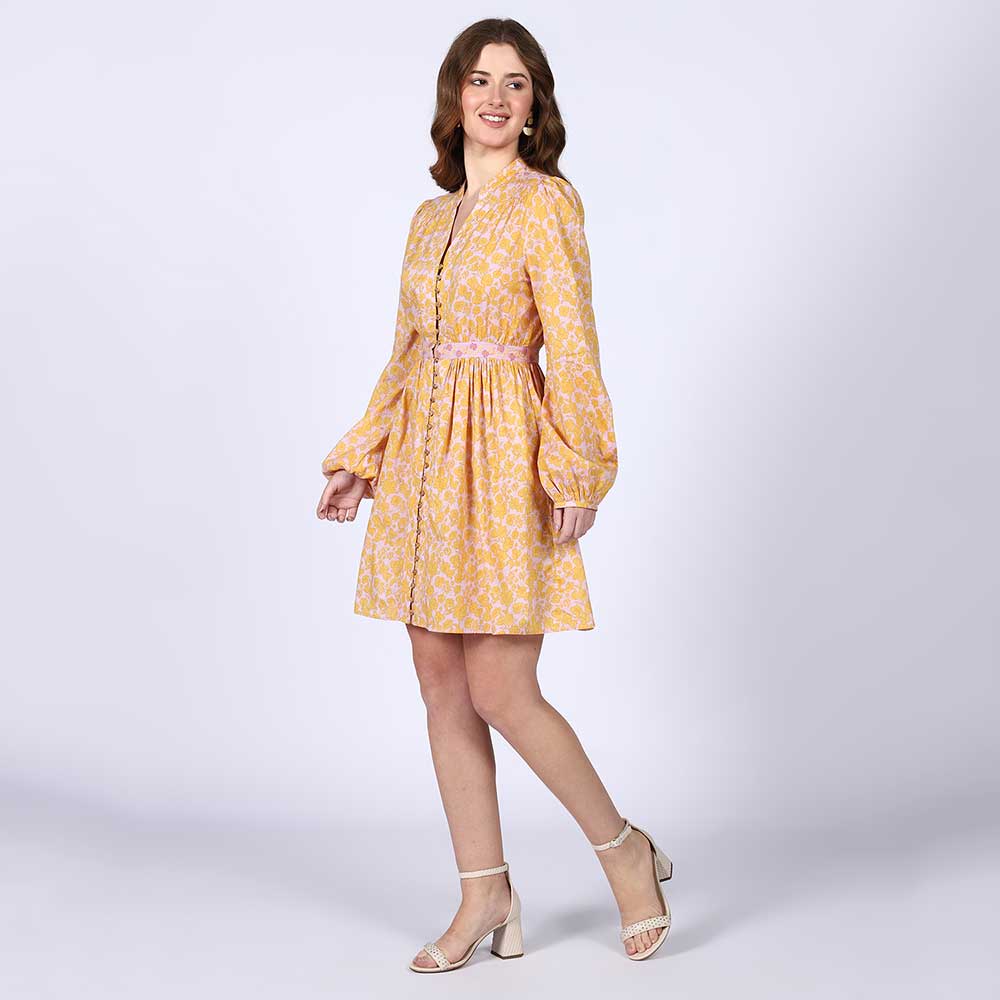 Saint Alessia Yellow Multicolour Cotton Voile Dress