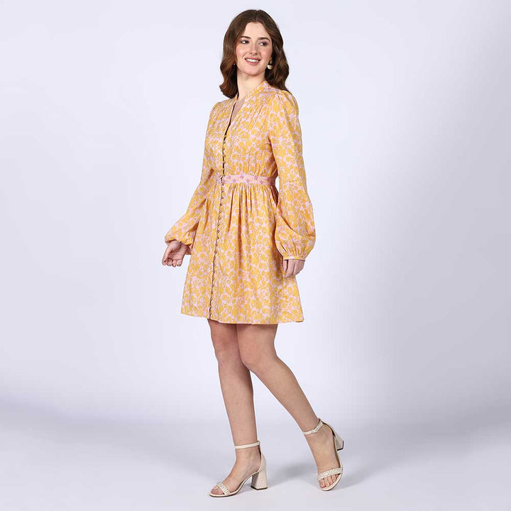 Saint Alessia Yellow Multicolour Cotton Voile Dress