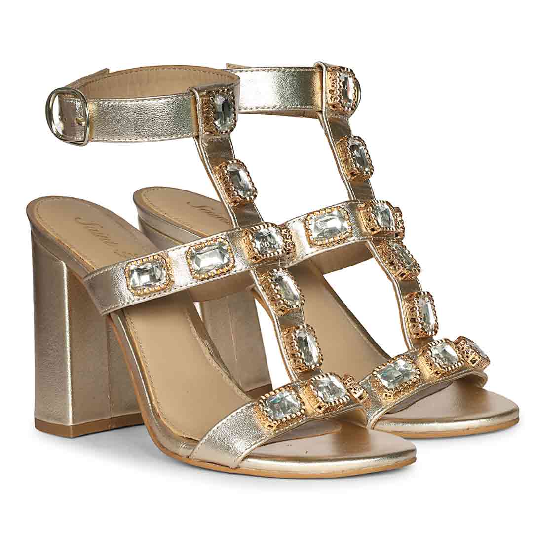 Saint Shirley Stone Embellished Cipra Leather Block Heels