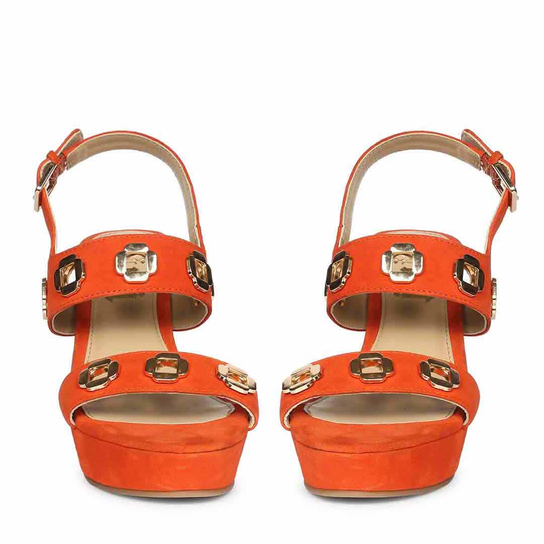 Saint Nerina Eyelet Coral Suede Leather Wedge Heels
