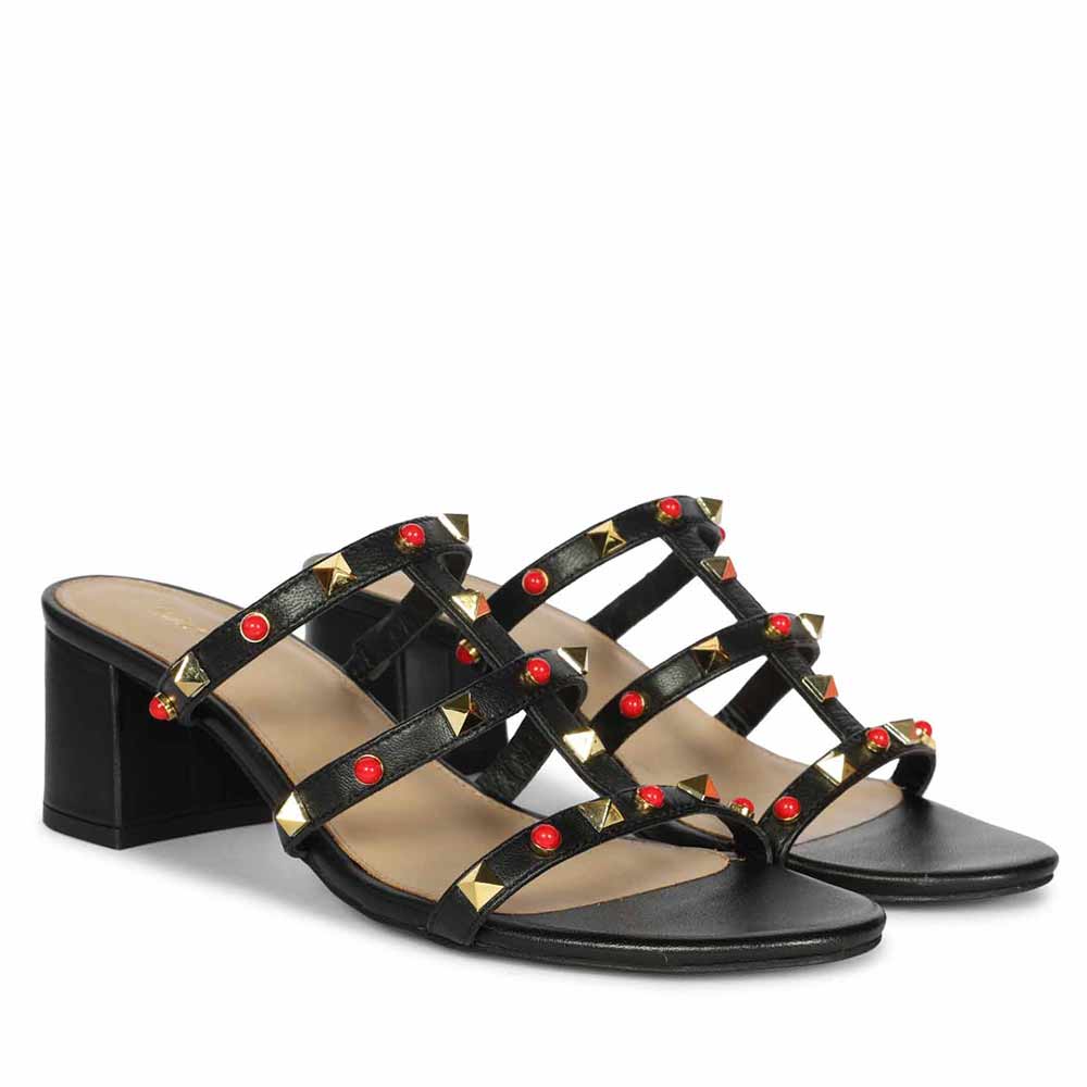 Saint Cressie Studded Black Leather Block Heels