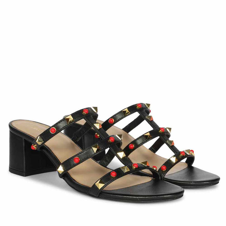 Saint Cressie Studded Black Leather Block Heels