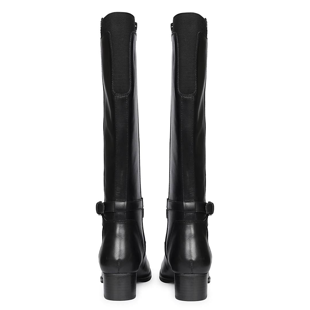 Saint Black Leather Lace Up Long Boots