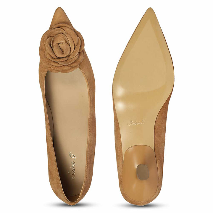 Saint Cora Tan Rose Embellished Leather Pumps