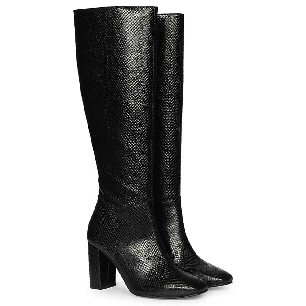 Saint Leona Croco Embossed Black Long Boots