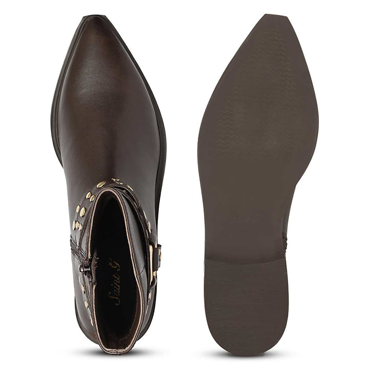 Saint Ardyn Metal Studs Brown Leather Ankle Boots
