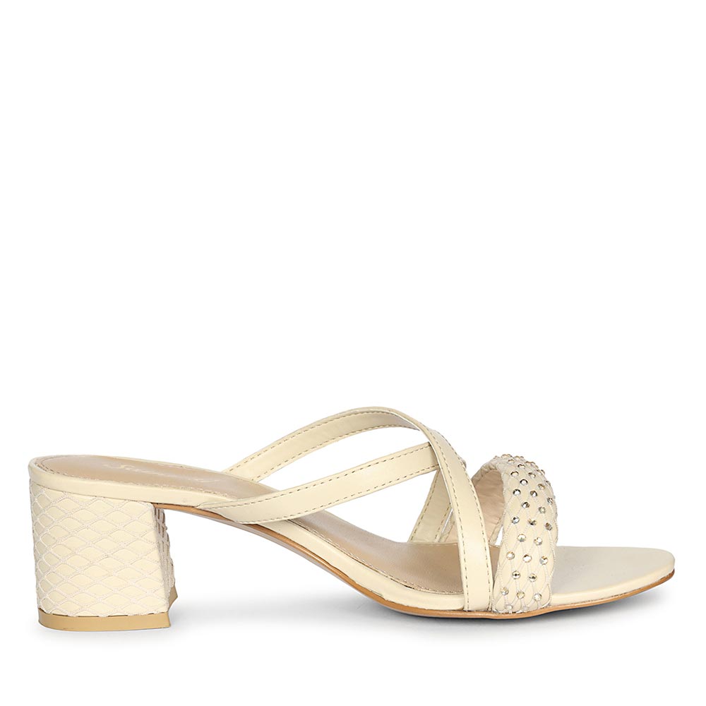 Saint Alessia Embellished Off-White Vegan Leather Block Heels