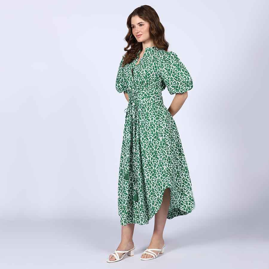 Saint Estelle Green Floral Print Cotton Dress