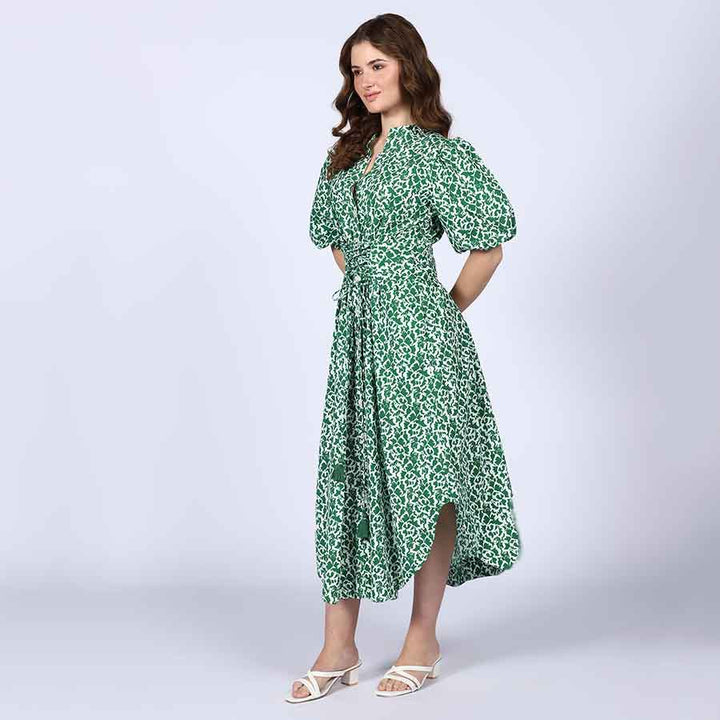 Saint Estelle Green Floral Print Cotton Dress