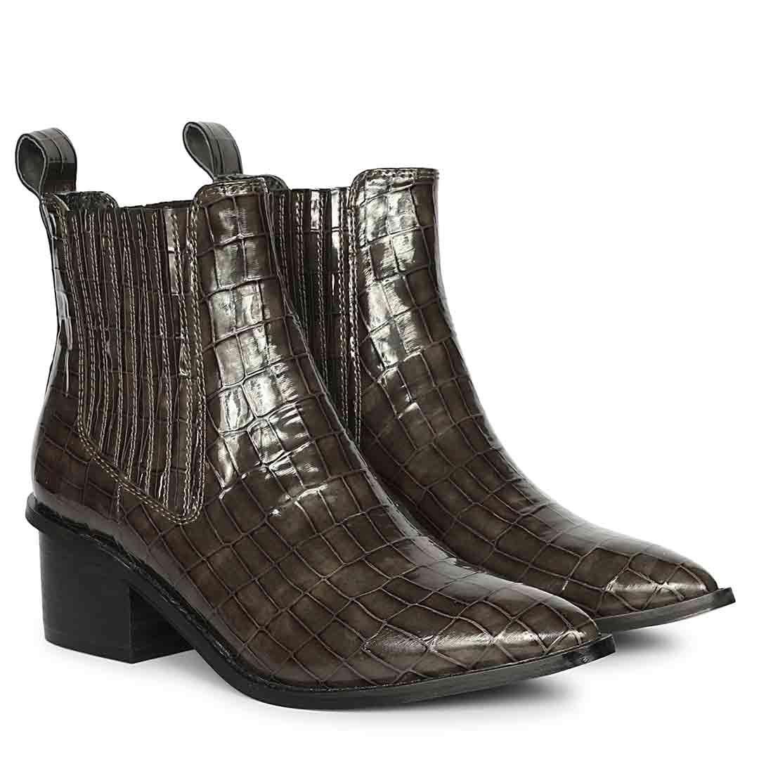 Saint Snake Gray Leather Ankle boots
