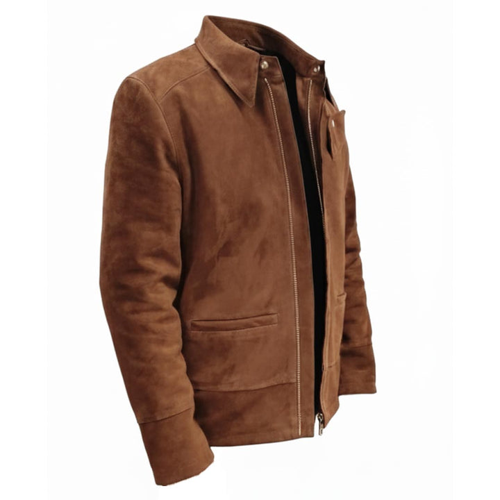 Saint Piero Dark-Tan Suede Leather Men's Jacket With Collars